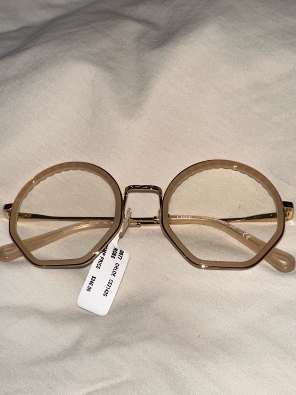 Chloe Beige Octagonal Frame Glasses with Gold Bridge✨NWT
